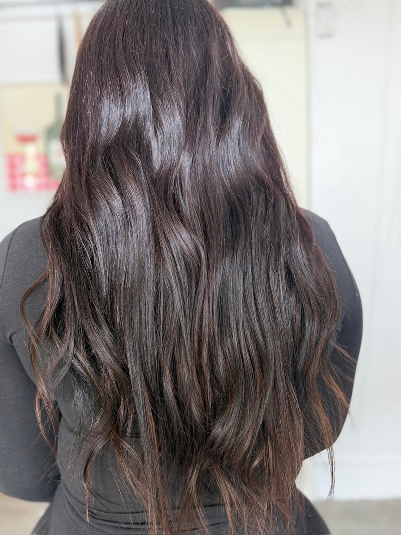 CBK Hair HQ client transformation - dark brown hair extensions
