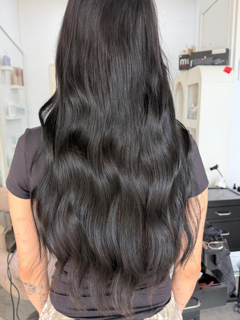 CBK Hair HQ client transformation - dark chocolate brown hair extensions